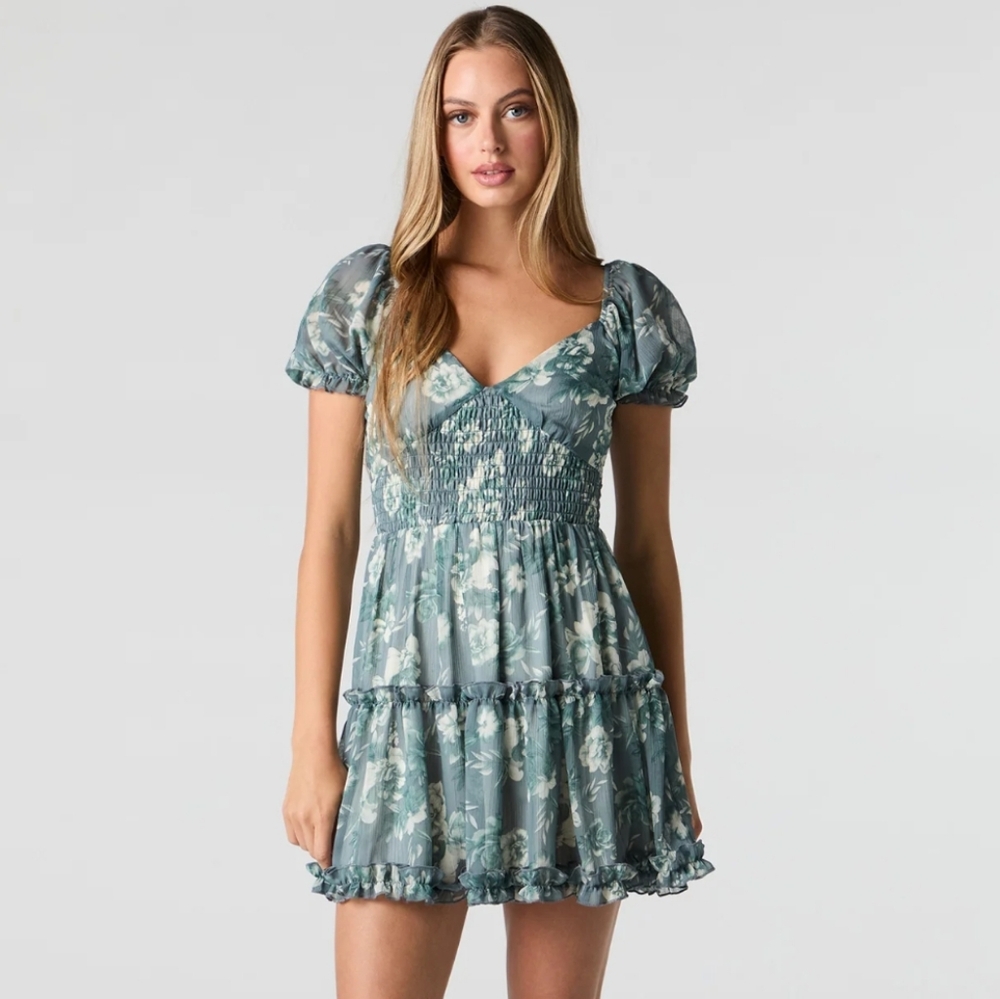 Floral Puff Sleeve Midi Dress